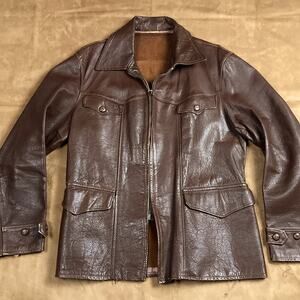 40s Vintage Brown Leather Sports Jacket Goatskin